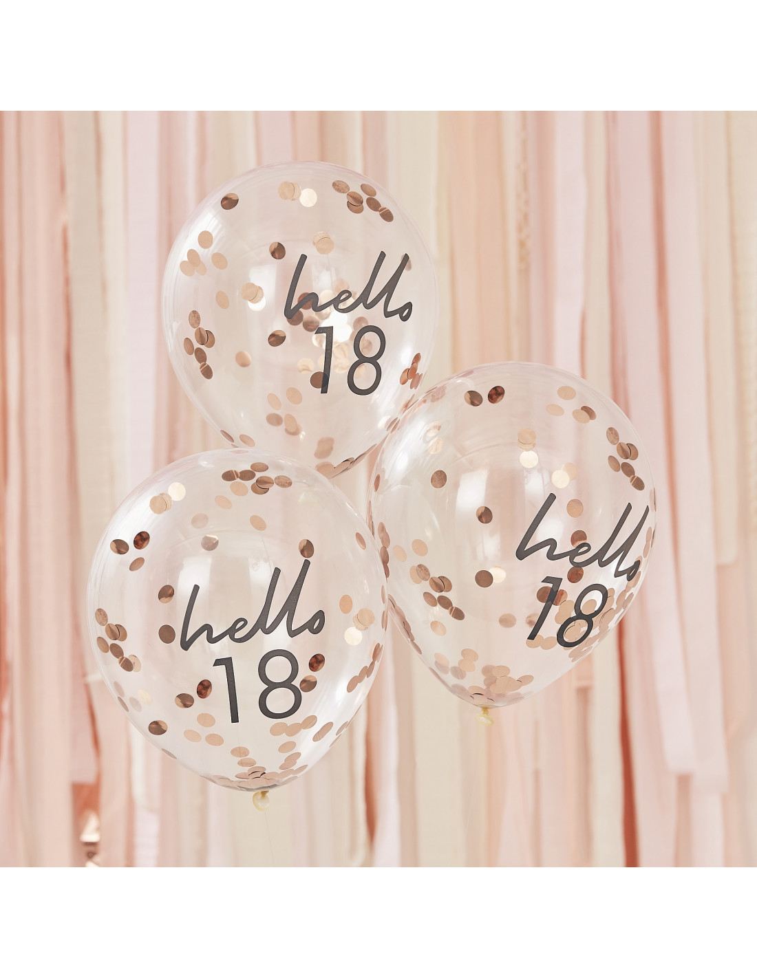 5 Ballons 18 Ans Hello 18 Confettis Rose Gold Les Bambetises