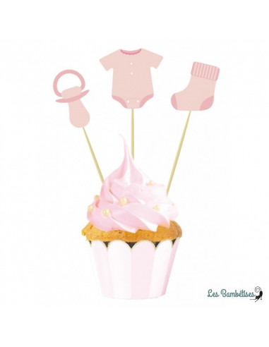 3 Cake Toppers Baby Shower Fille Les Bambetises