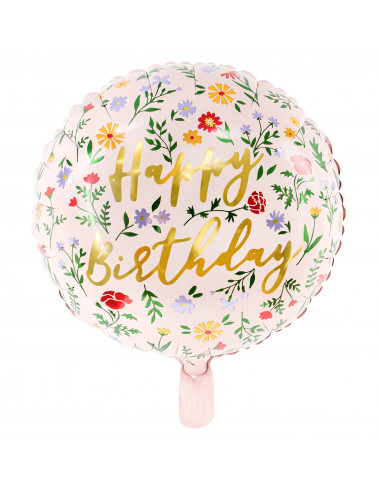 Ballon Aluminium Rond Fleurs Happy Birthday Les Bambetises