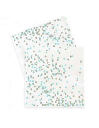 20 Grandes Serviettes Fond Blanc Pois Bleu Ciel Gris Argent